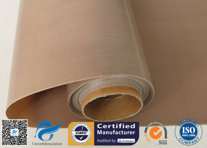 Tan PTFE Coated Fiberglass Fabric For Hot Press Anti Stick Purposes