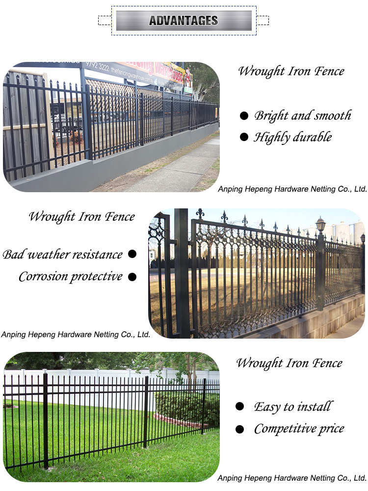 House Used Powder Coated Steel Wrought Iron Fence