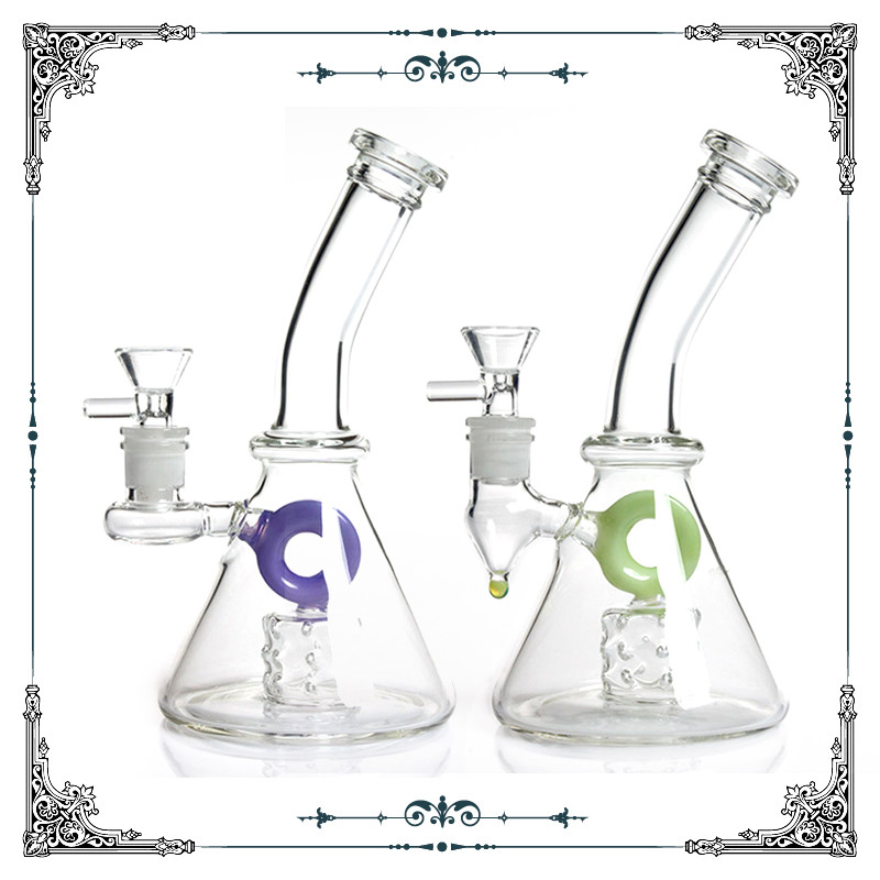 Glass Water Bubbler Holes Perc Heady Mini Smoking Water Pipes American Fluorescence Green and Purple