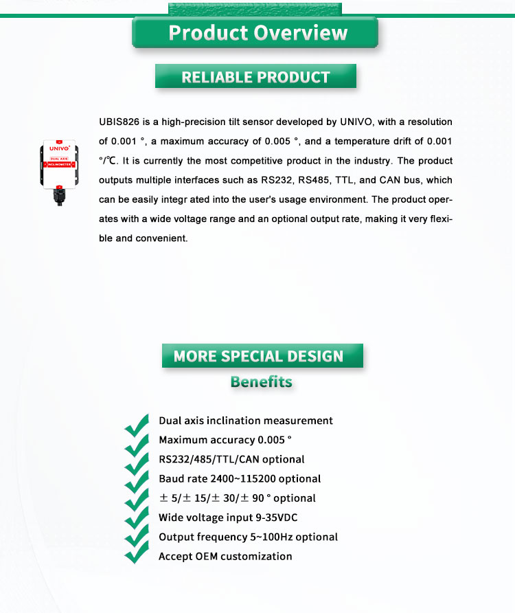 RS232 RS485 CAN Inclinometer Sensor for X-Y Measurement in Industrial Applications