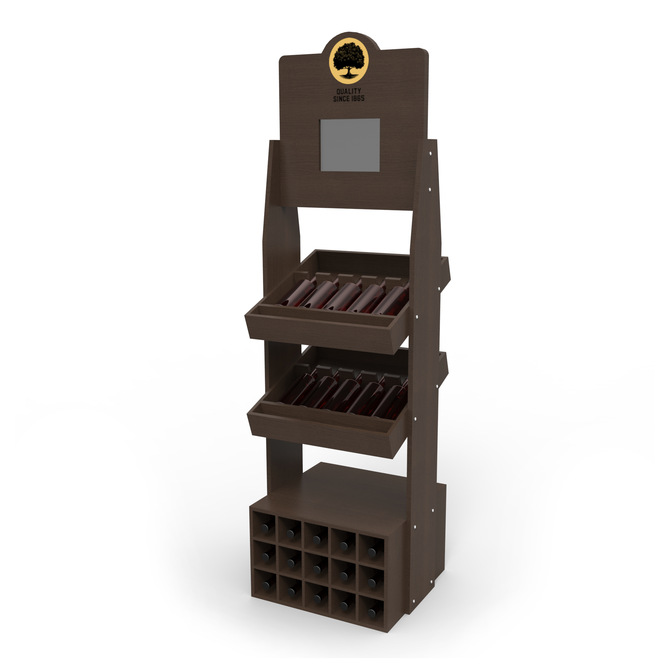 Vintage Wooden Display Stand Wood Wine Display Racks Tequila With LCD Screen