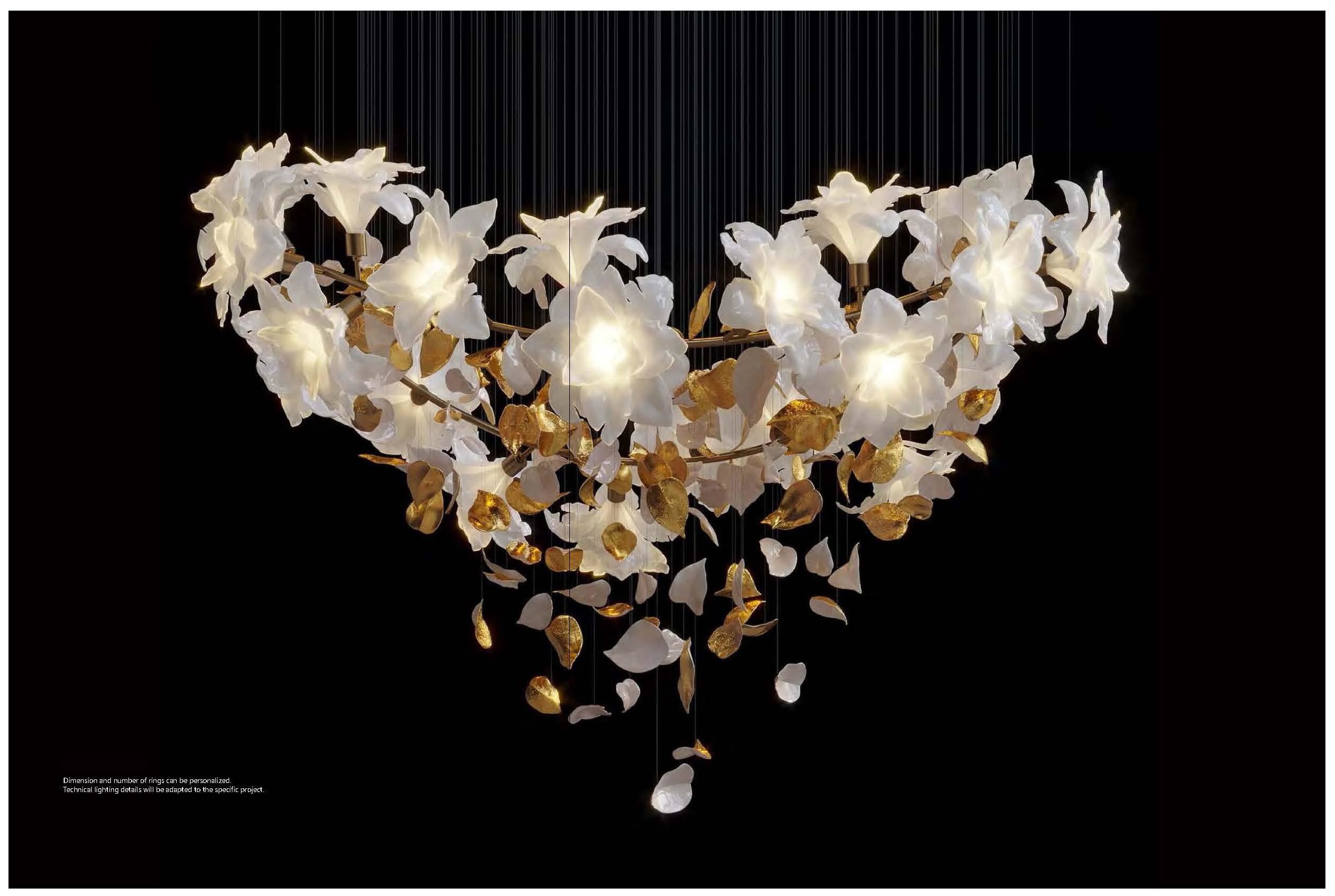 Copper + Imitation Jade Flowers Light Luxury Hotel Loft Villa Crystal Staircase Chandelier