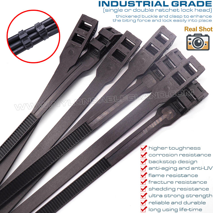 Cable Ties Double-locking Cable Tie 9x350mm Black Cable Zip Tie Strap with Double Lock 110LBS, Ø20-93mm