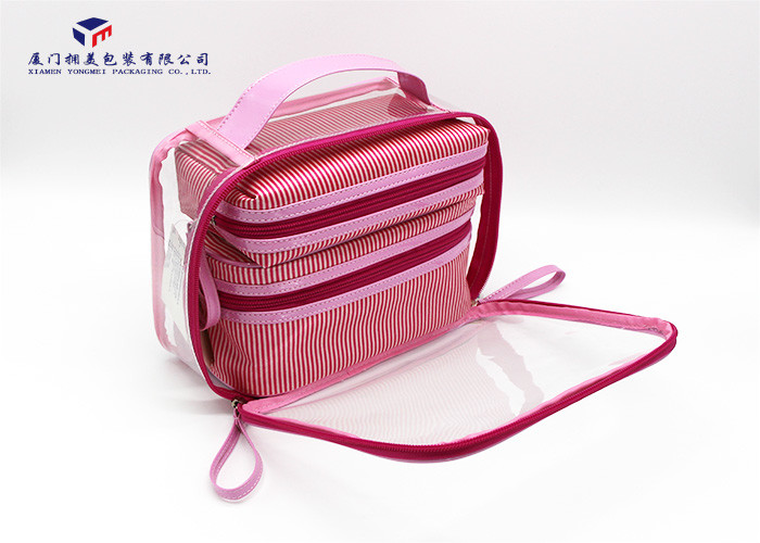 Light Weight Fabric Cosmetic Bag Small Women Handbag Deep Pink Color Oxford Lining