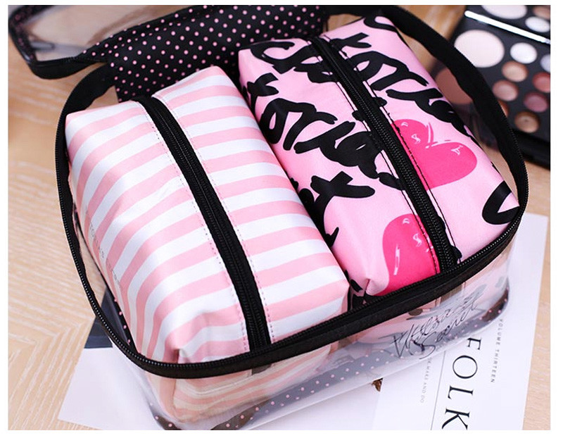 Travel Zipper Clear 4 Sets Handle PVC Cosmetic Bag