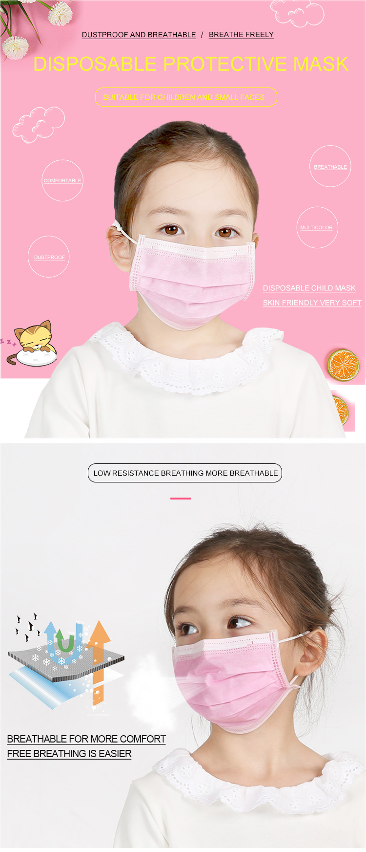 Non Irritating Disposable Kids Mask , Dust Prevention Child Surgical Mask