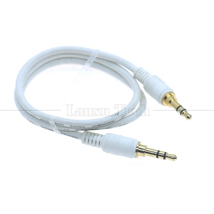 High Quality Gold Silver Plated Male to Male 3.5mm TRS 3 Poles Stereo Jack Audio Extension Cable
