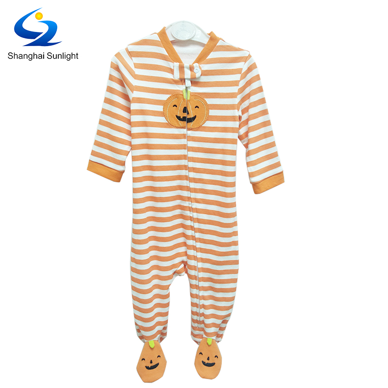 Newborn Bodysuit Baby Clothing Rompers with Zipper and Printing Pattern Knitted Fabric