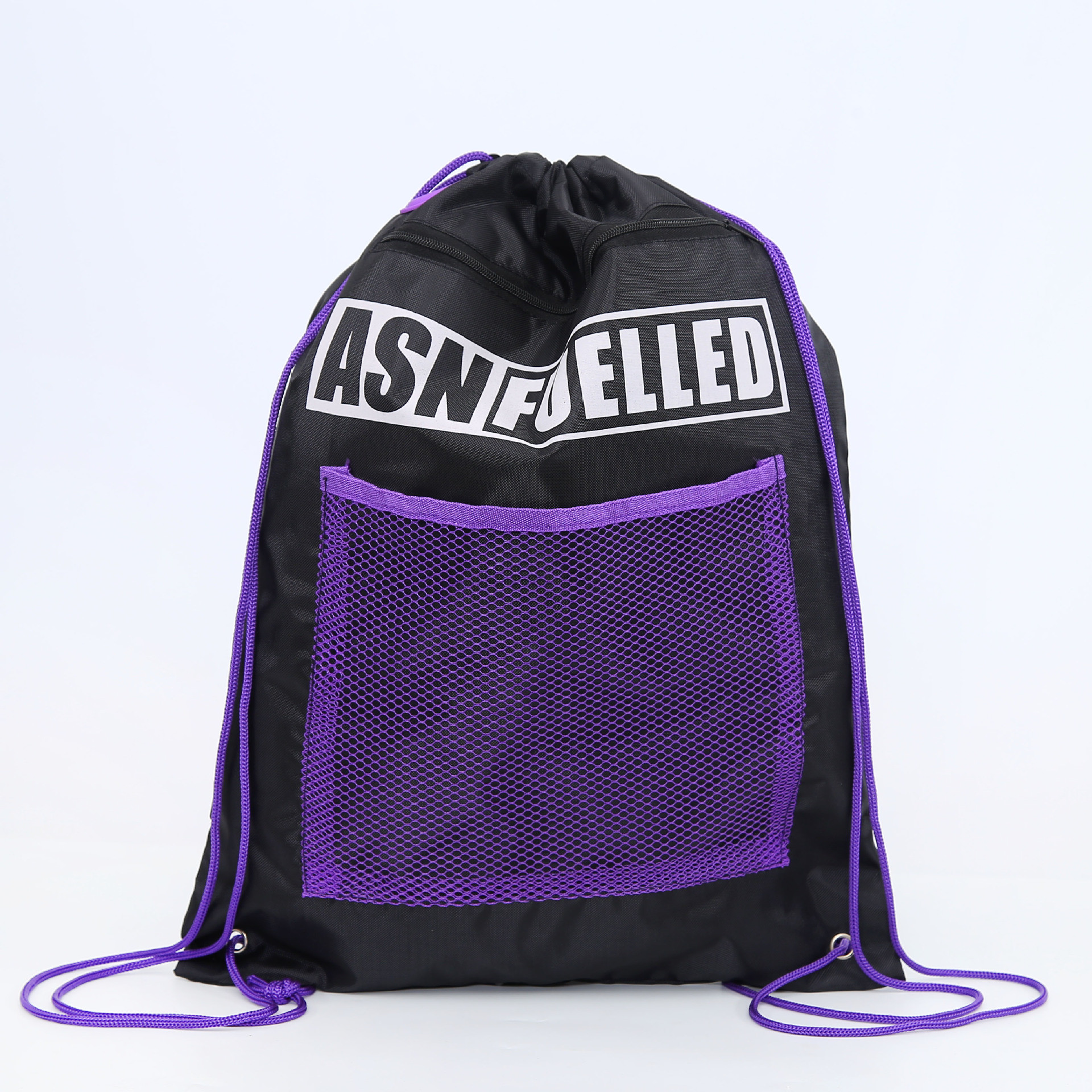 Drawstring Mesh Pocket 190T Sports Nylon Backpack Bags