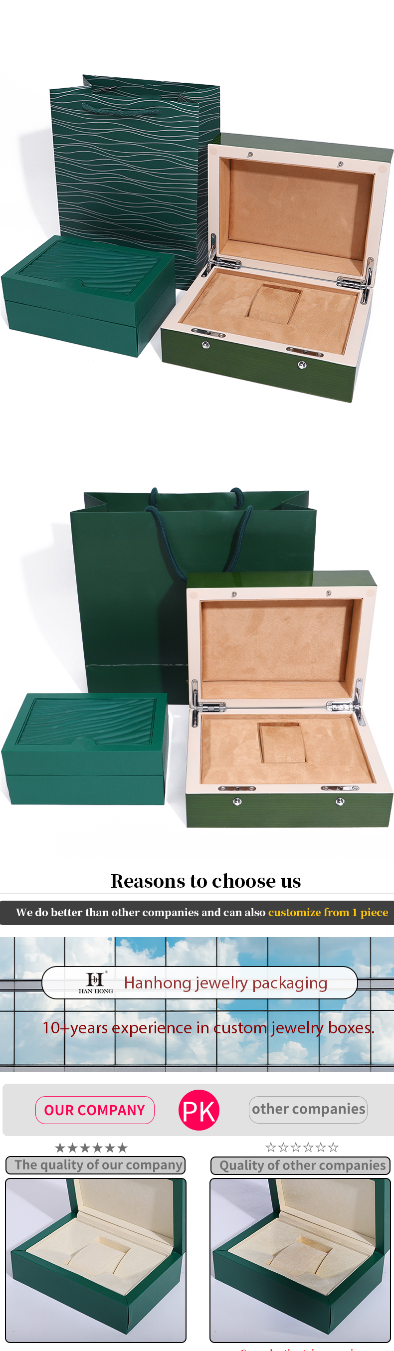 High End Green Wooden Watch Box for Luxury Gift Packaging with Flipped Tote Bag