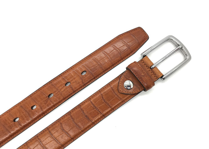 Classic Croc Print Golf Cow Leather Belt For Men With Nickel Pin Buckle 35mm Wide