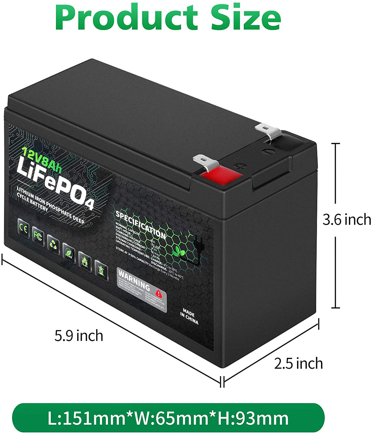 RV Solar Lithium Phosphate Battery Marine 12V 8Ah Lead Acid Battery Replacement