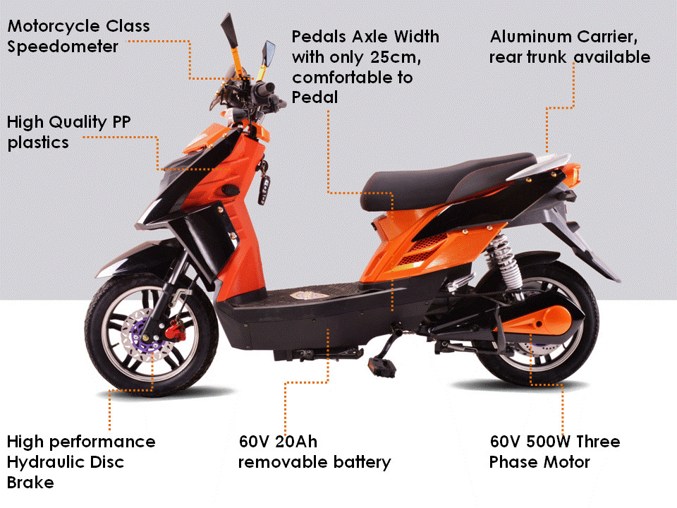 35km/h Electric Bicycle Scooter 60V 500W Disc Brake With LED Headlamp