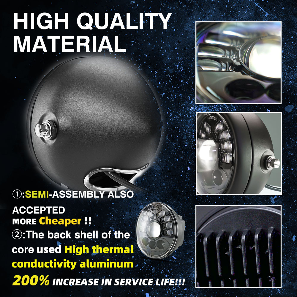 100W 12000LM Motorcycle Headlight Assembly With Projector Lens And High Low Beam