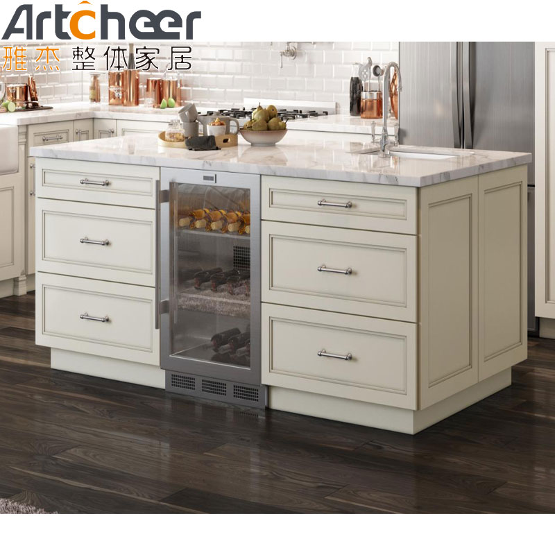 Modern Design Kitchen Island Table with Storage and Customized Color Shaker Cabinets