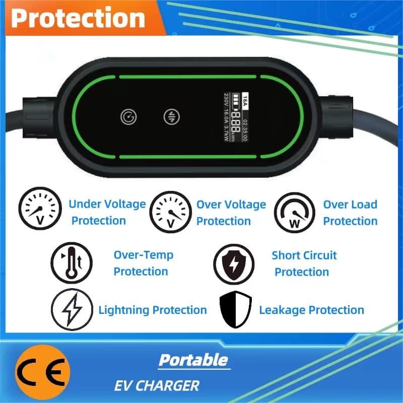 3.6kw/7.4kw/11kw Type 2 Portable EV Charger