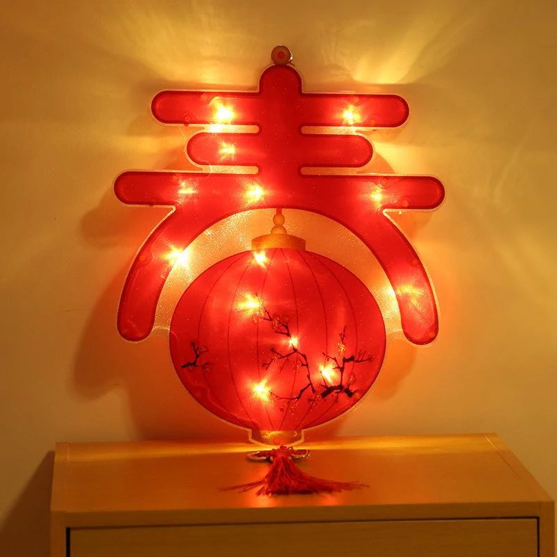 2022 Spring Festival Led Hanging Lights Interface Window Cup Suction Lantern Light Happy Chinese New Year Decorations