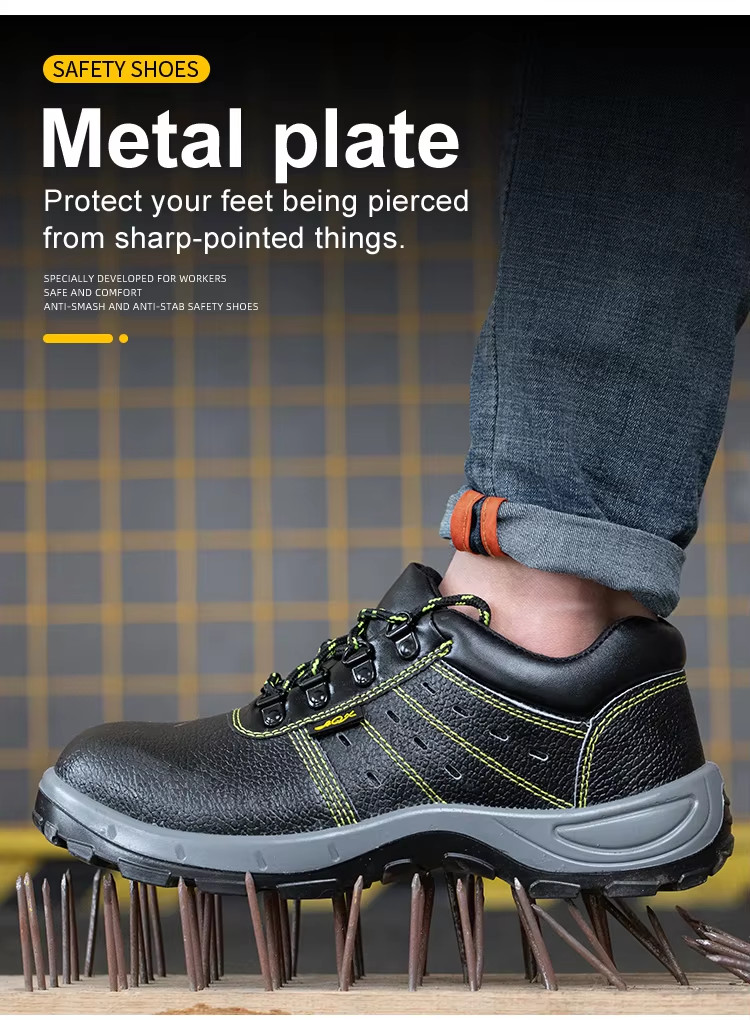 Genuine Leather Industrial Safety Shoes Mens Summer Shoes With Holes