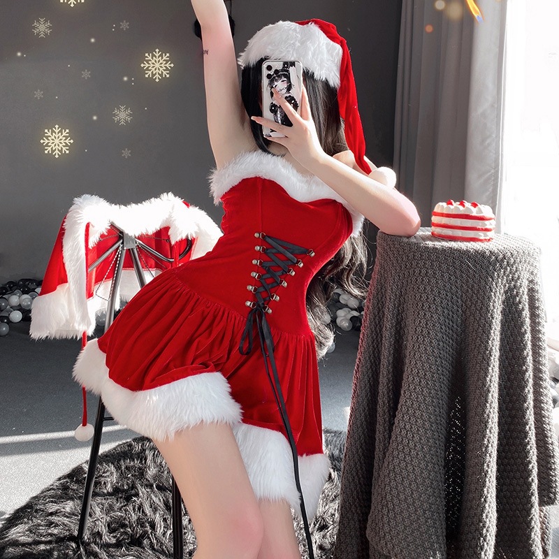 Women's Christmas Dress Design Costume Set with Drawstring and Accessories