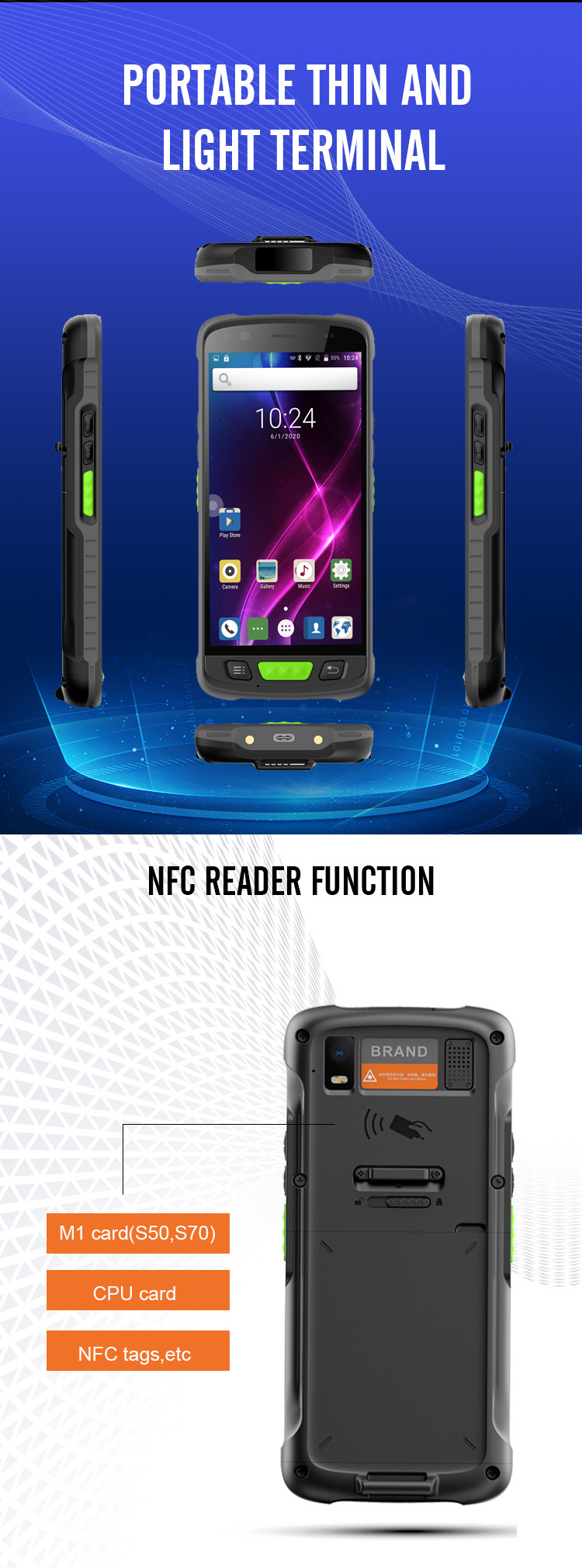 JZIOT V9000P GPS Android 9.0 Smartphone NFC RFID Handheld Data Terminal PDA Barcode Scanner