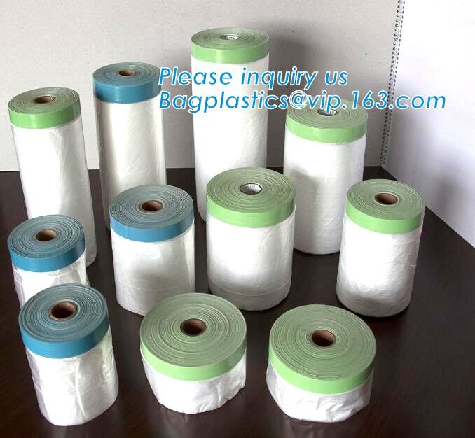 Pre-tapd paint masking film HDPE,Car paint repair masking film with tape, Hot sell masking film with adhesive tape, PAC
