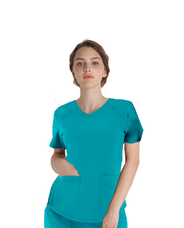 180 GSM Polyester 62% Rayon 33% Spandex 5% Women Plain Nurse Short Sleeve Uniform Antimicrobial Wrinkle-free