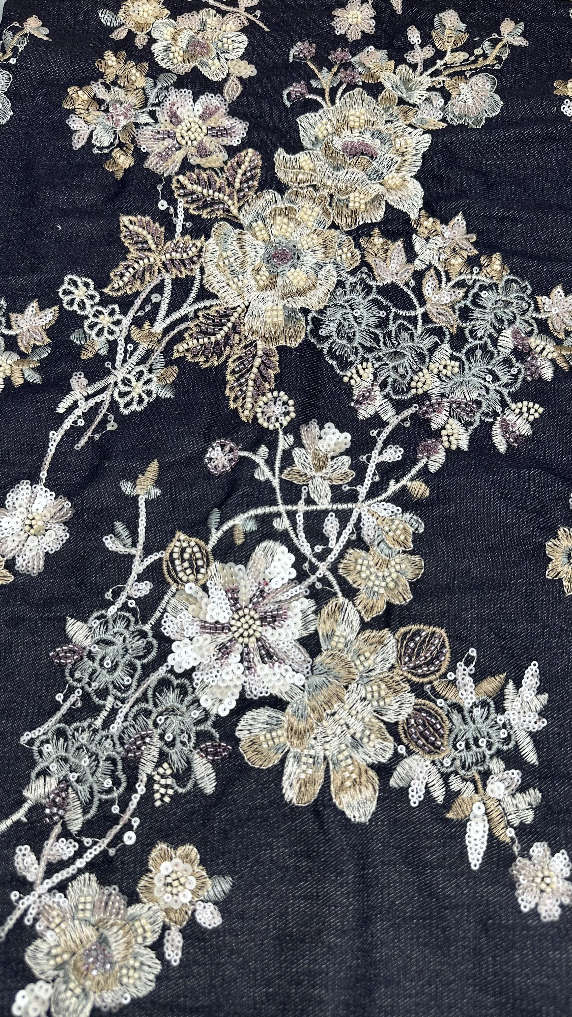 Beaded Embroidery Fabric Shining Sequin Floral Lace Fabric Party Fabric