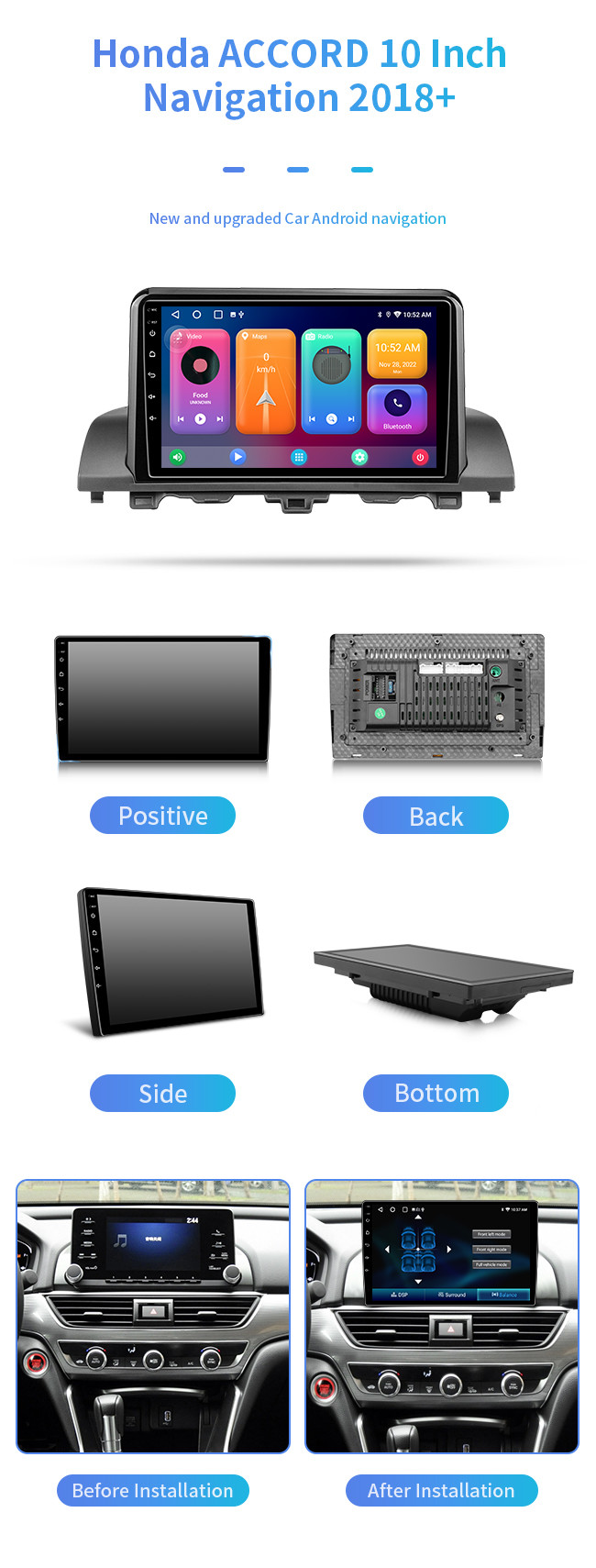 For Honda ACCORD 2018+ Hd Real-Time Traffic Conditions Bluetooth Car Navigation