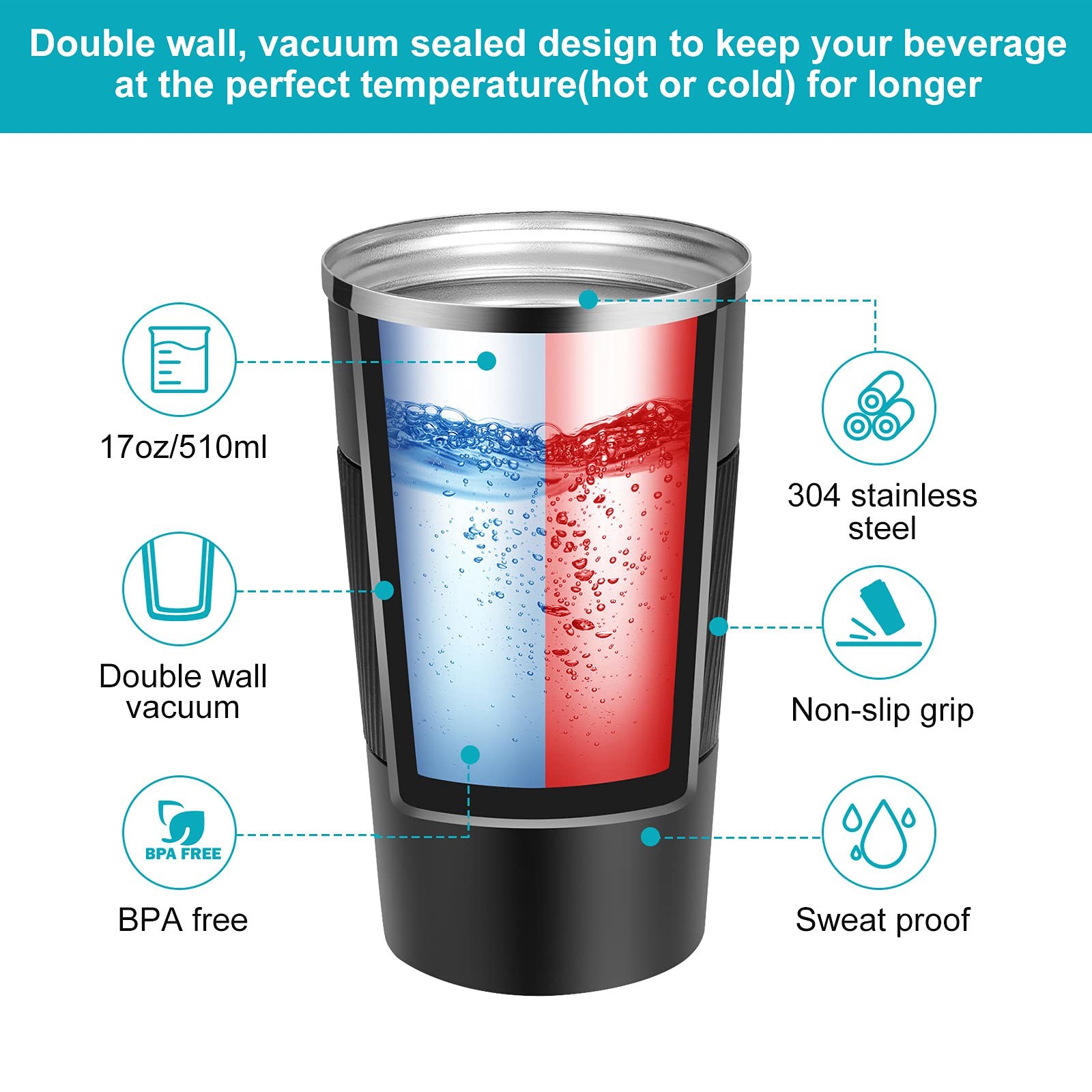 12oz Insulated Coffee Cup With Leakproof Lid Coffee Tumbler With Seal Lid Vacuum Stainless Steel For Hot Ice Coffee Tea