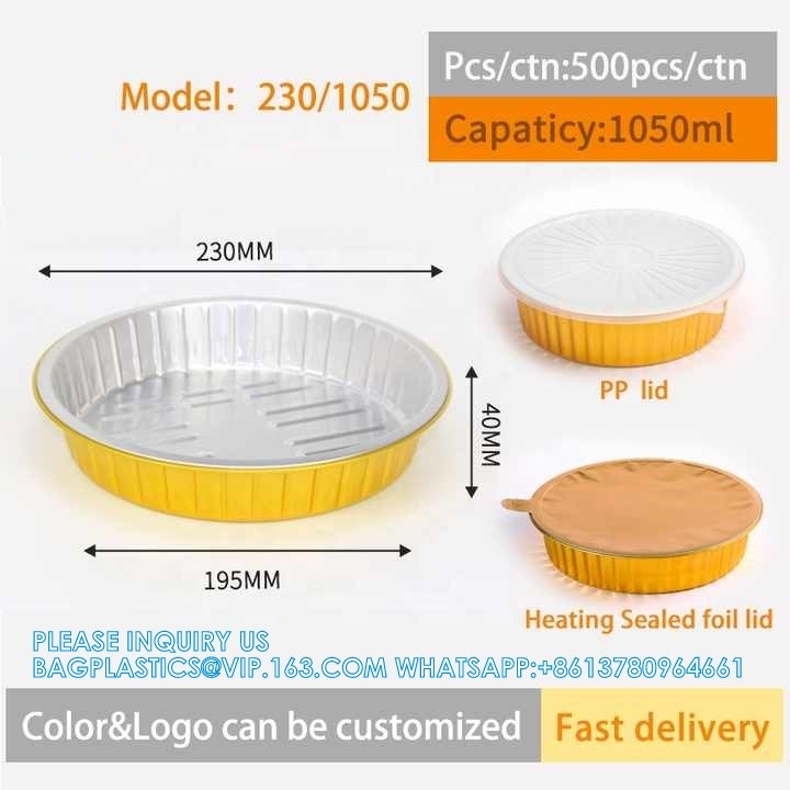 230mm Diameter 1050ml Aluminum Foil Tray For Food Cooking Baking Roasting Aluminum Foil Container With Lids