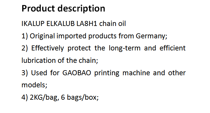 Ikalup Elkalub Chain Lubricant LA8H1 Solution For KBA Printing Machines