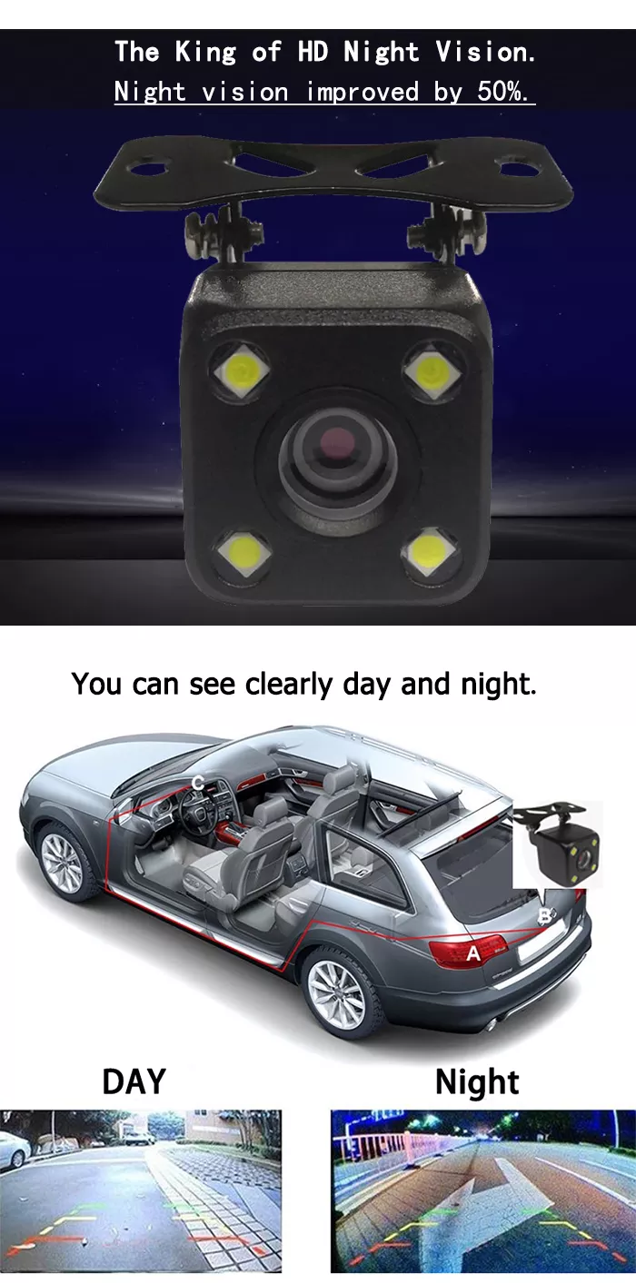4 LED Light Auto Backup Camera Wide Angle View Universal Black Safe Parking