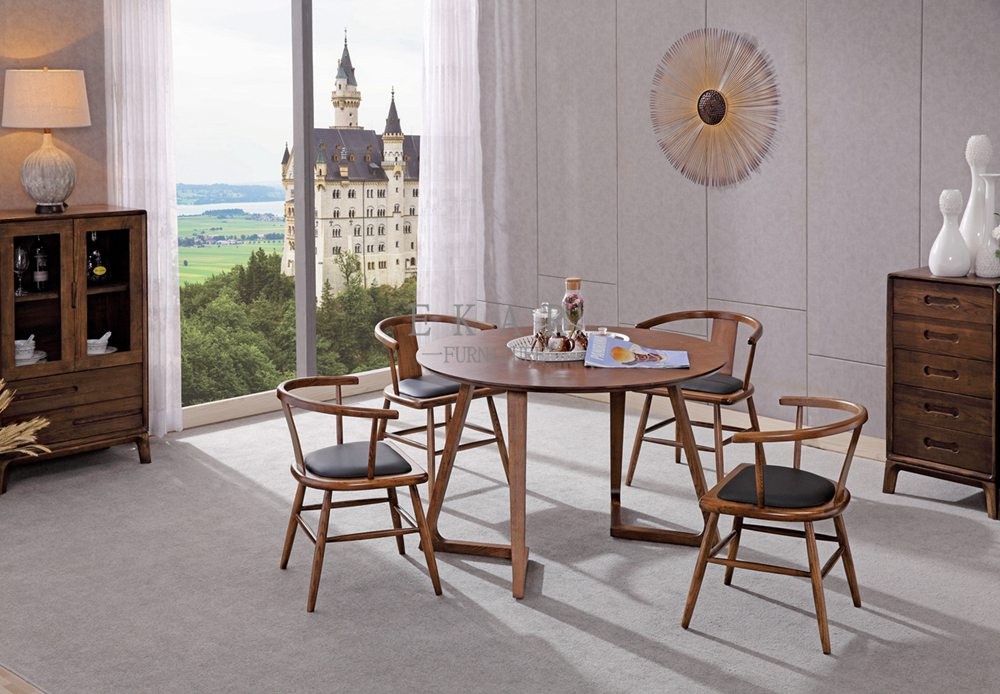 White And Black Round Stone Rotating Dining Table