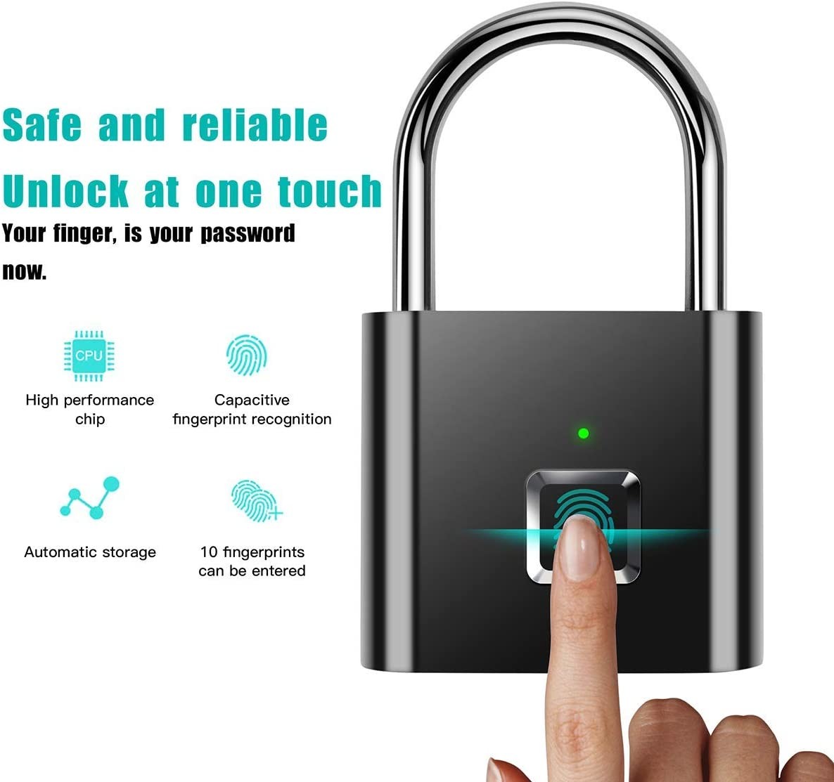 Waterproof Keyless Fingerprint Padlock Anti Theft Security Digital Portable For Gym Locker