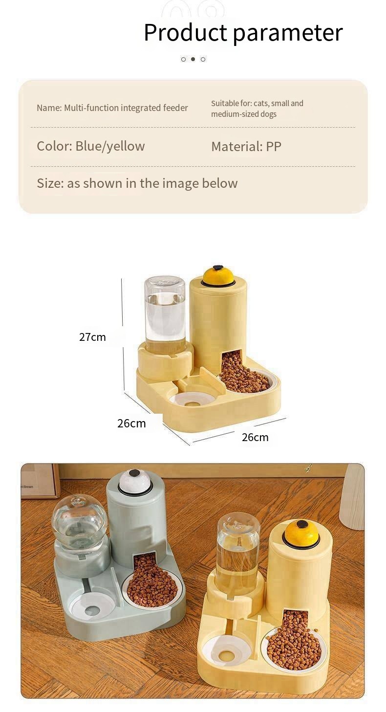 Automatic Cat Feeding Water Feeder Three-in-One Water Dispenser Ceramic Bowl for Cats and Dogs with Bell