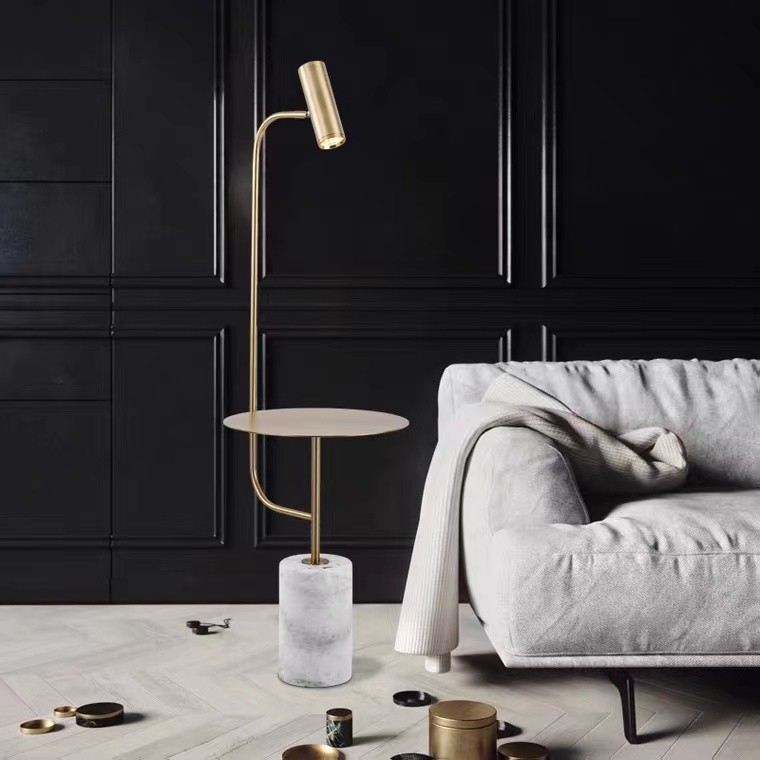 Home Decor Gold Metal With Marble Base Reading Desk Floor Lamp For Bedroom