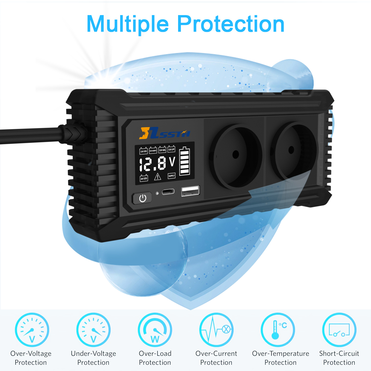 200W Portable 12V to 110V 220V Pure Sine Wave Car Power Inverter