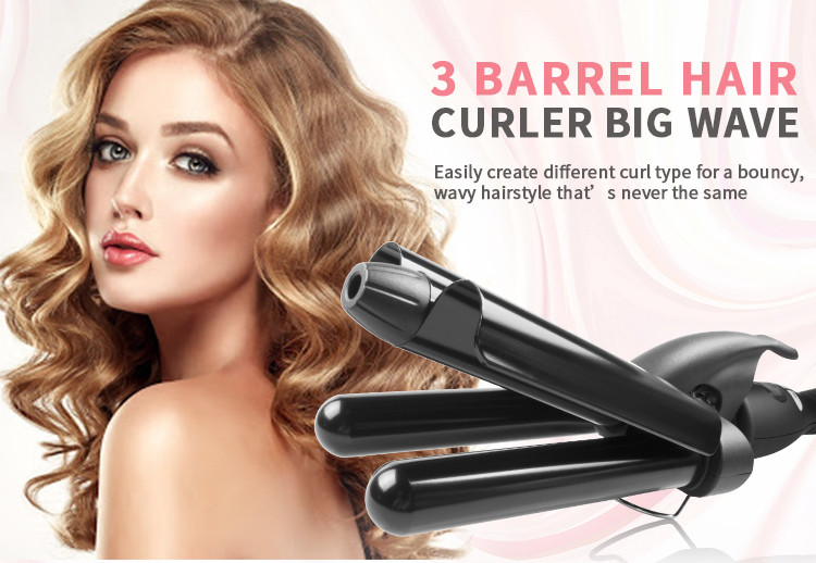 Titanium 22mm Triple Barrel Hair Waver Curling Iron for Deep Waves