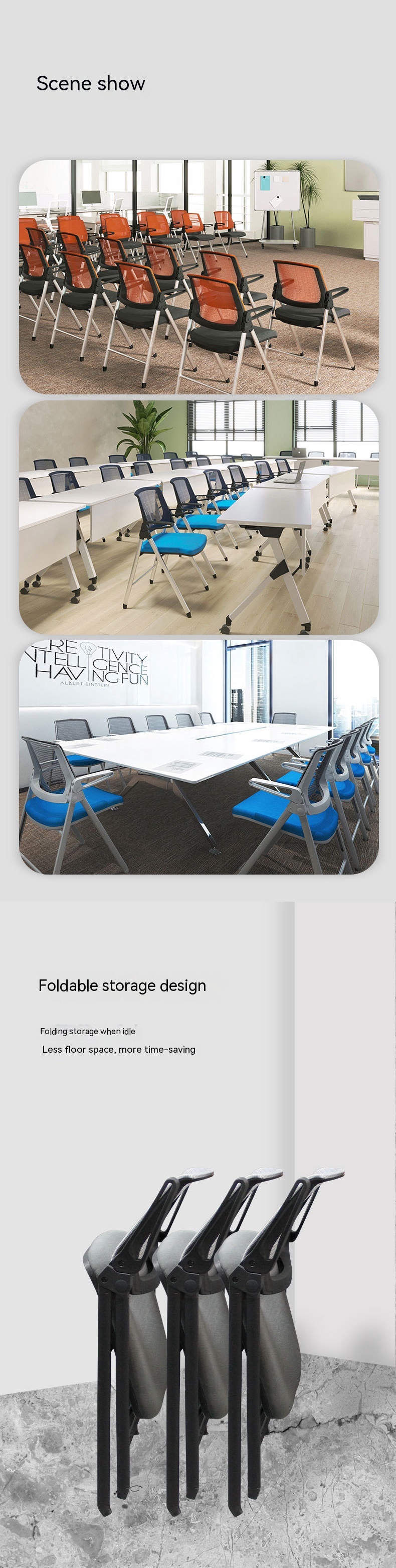 Comfortable Training Office Chair with Fixed Handrail Reclining and Foldable Design