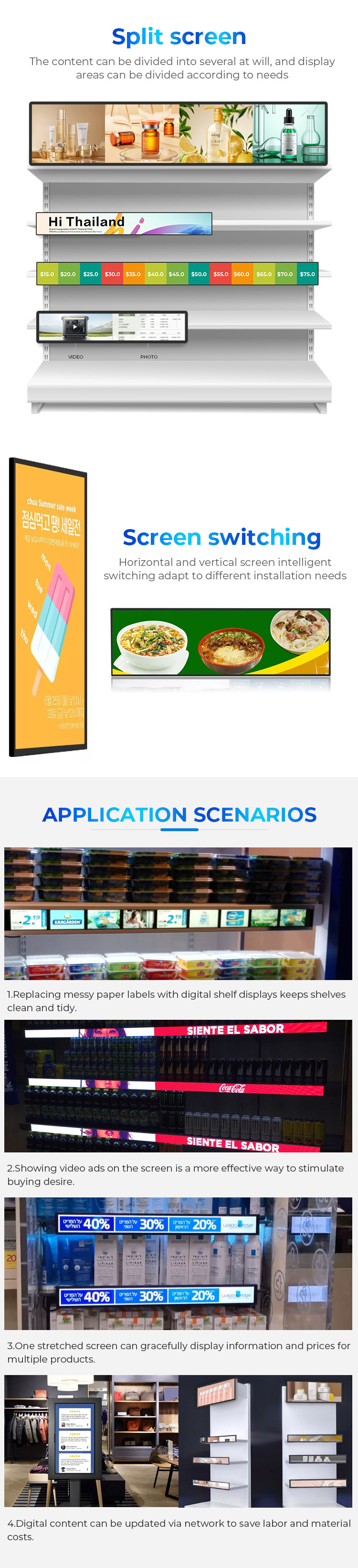 Retail Shore Indoor Stretched LCD Display OEM Android Advertising 38.5''