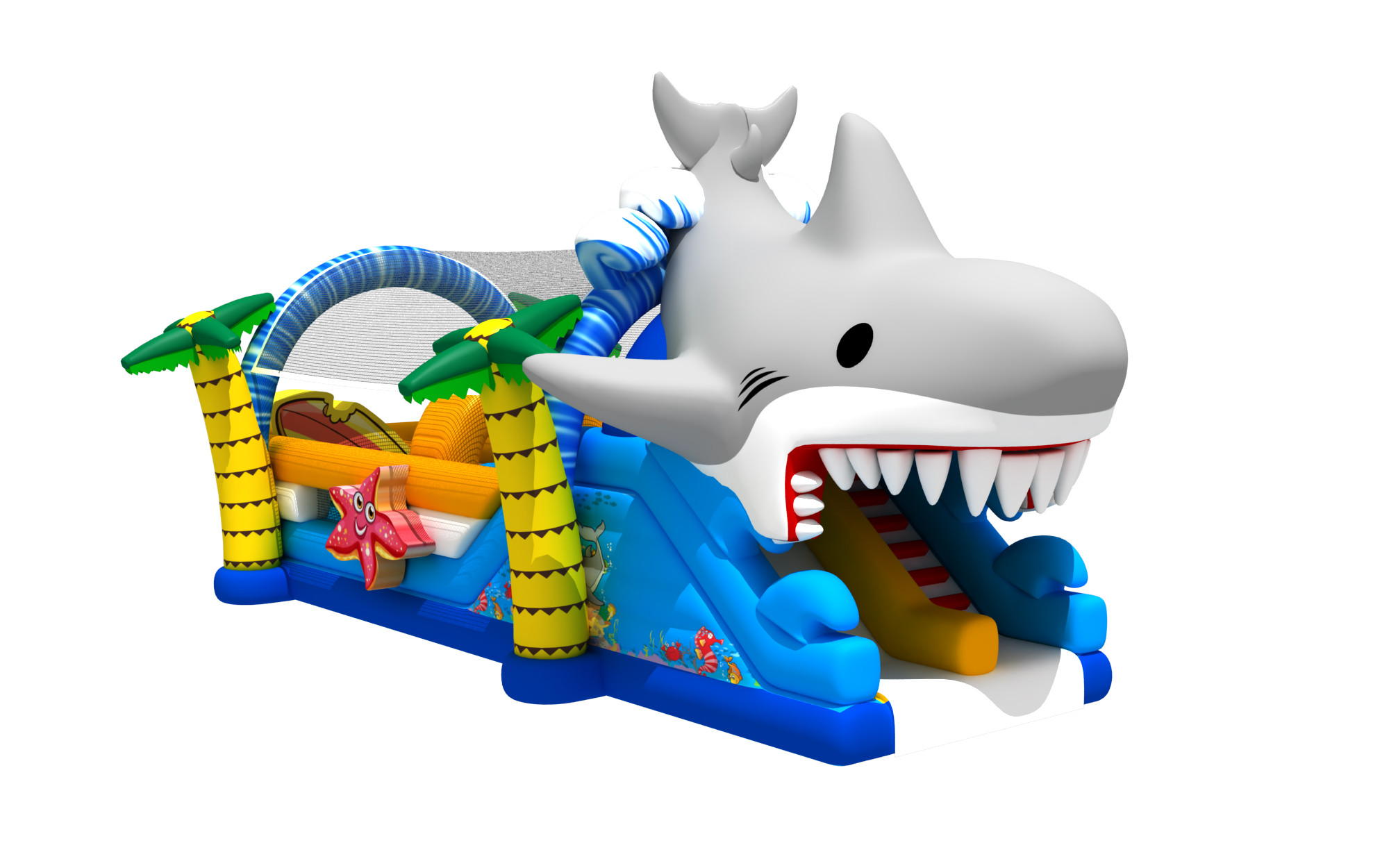 Shark Themed Inflatable Obstacle Courses Indoor Bounce House For Kids