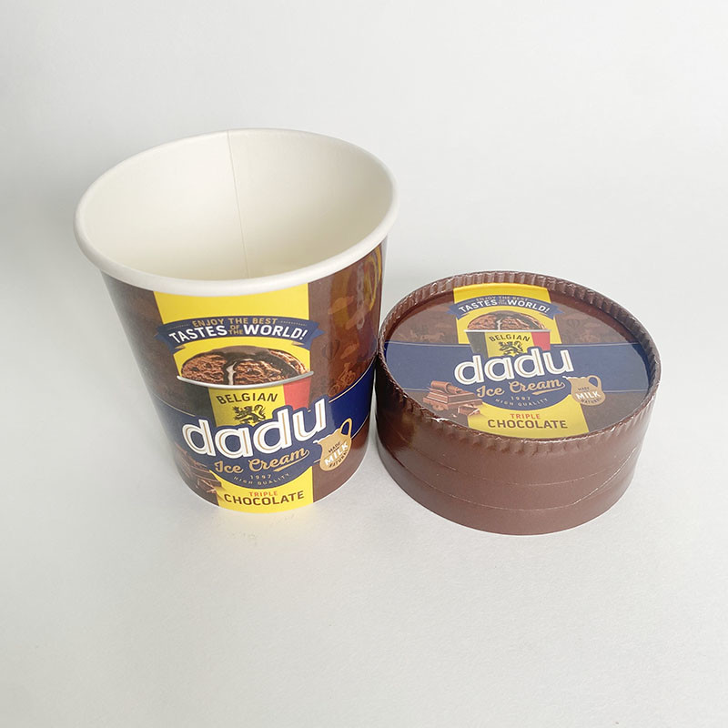 Disposable Ice Cream Paper Cup With Lid 17 Ounce 520ml Single Wall Container