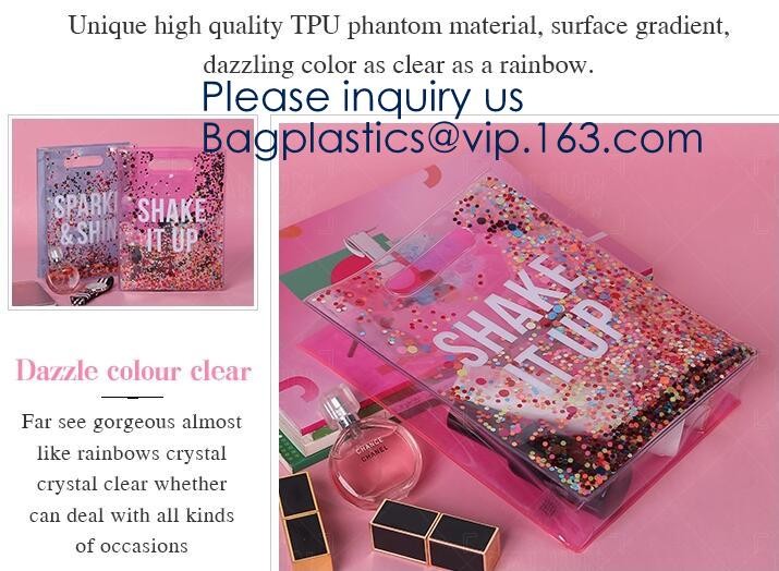 Waterproof All Over Printing PVC Coating Tote Shoulder Fabric Shopping Bag With Gusset And Lining,Jelly Clear Plastic PV