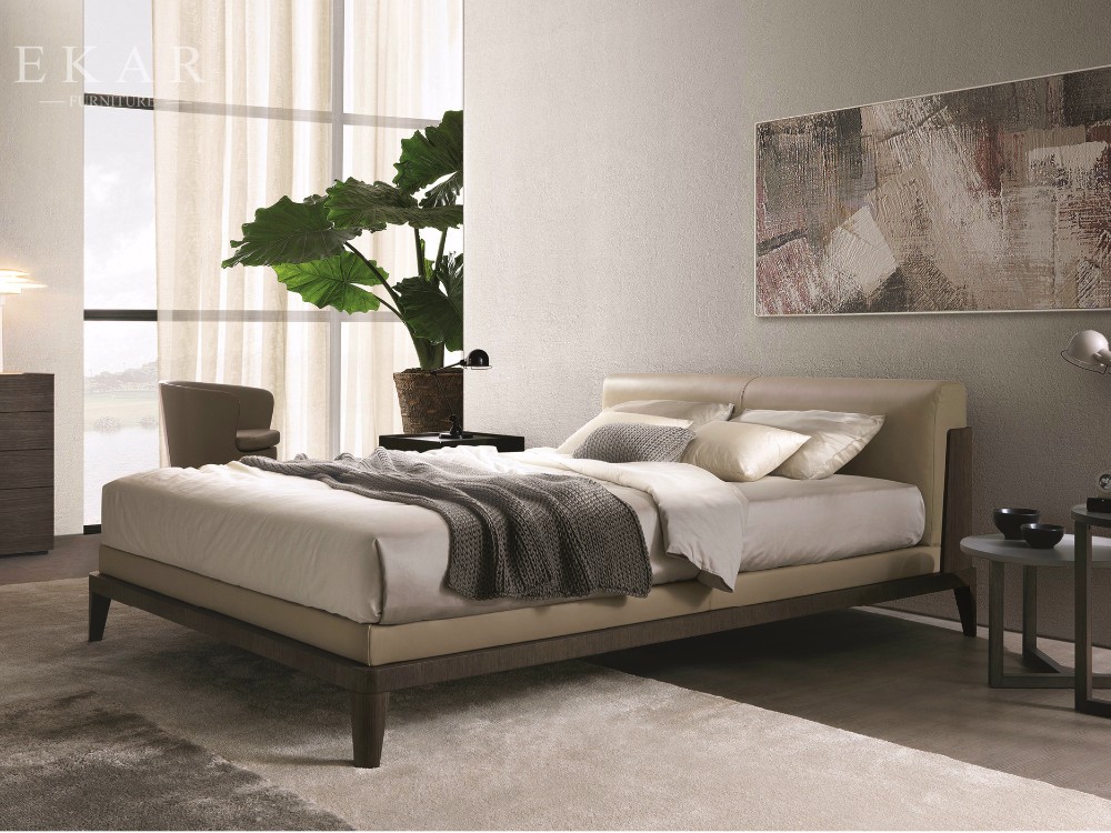 New Model Genuine Leather Simple Design Wooden Bed ZZ-BD011