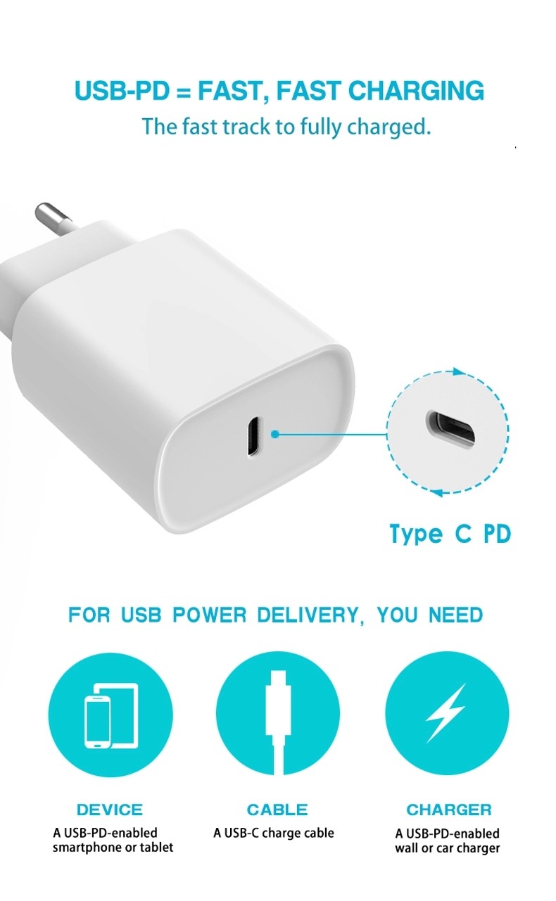 Fast Quick Charger USB Plug Type C PD Travel Wall Charger,Power Adapter with Quick Charge 3.0 Mains Wall Charger