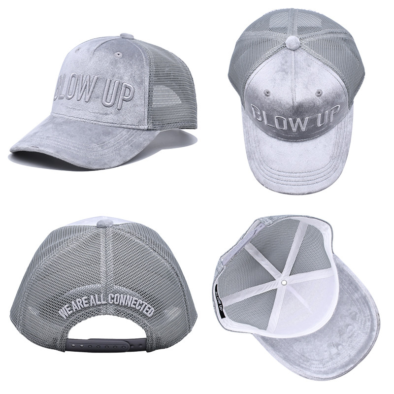5 Panel 3D Embroidery Suede Mesh Trucker Caps Custom Suede Trucker Hat