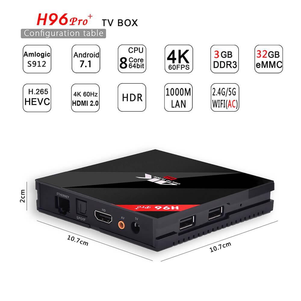 [Germany Stock]H96 PRO Plus KODI 17.3 Android 7.1 Amlogic S912 TV BOX 4K 3GB/32GB 802.11AC WIFI 1000M LAN