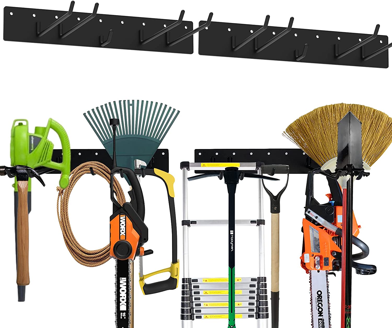 Stocked and Non-folding Aluminum Garden Yard Tool Storage Rack with Heavy Duty Hooks