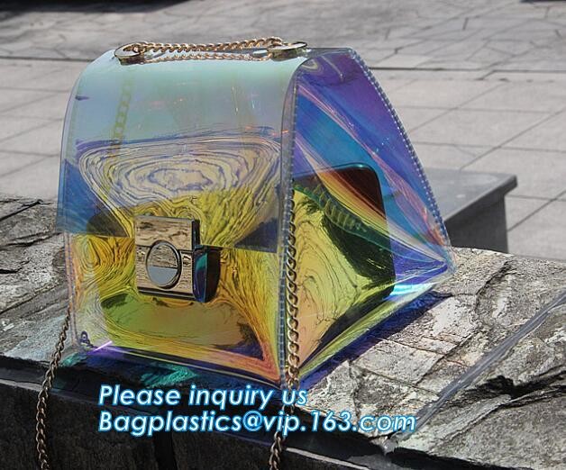 shoulder clear pvc chain hand bag for purses handbags, Metallic Transparent PVC Beach Handbags Shoulder Bags, Chain Cros