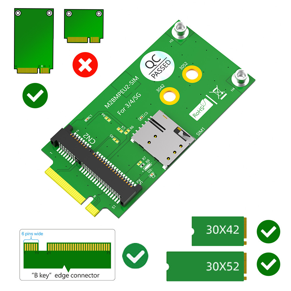 NGFF 3042/3052 M.2 Key B To Mini PCI-E Adapter With SIM Card Slot